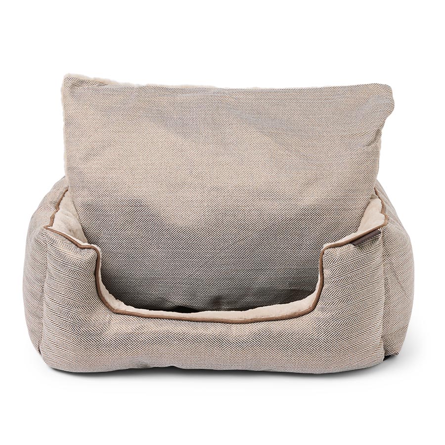 Square Dog Bed with Self Warming Cushion Beige