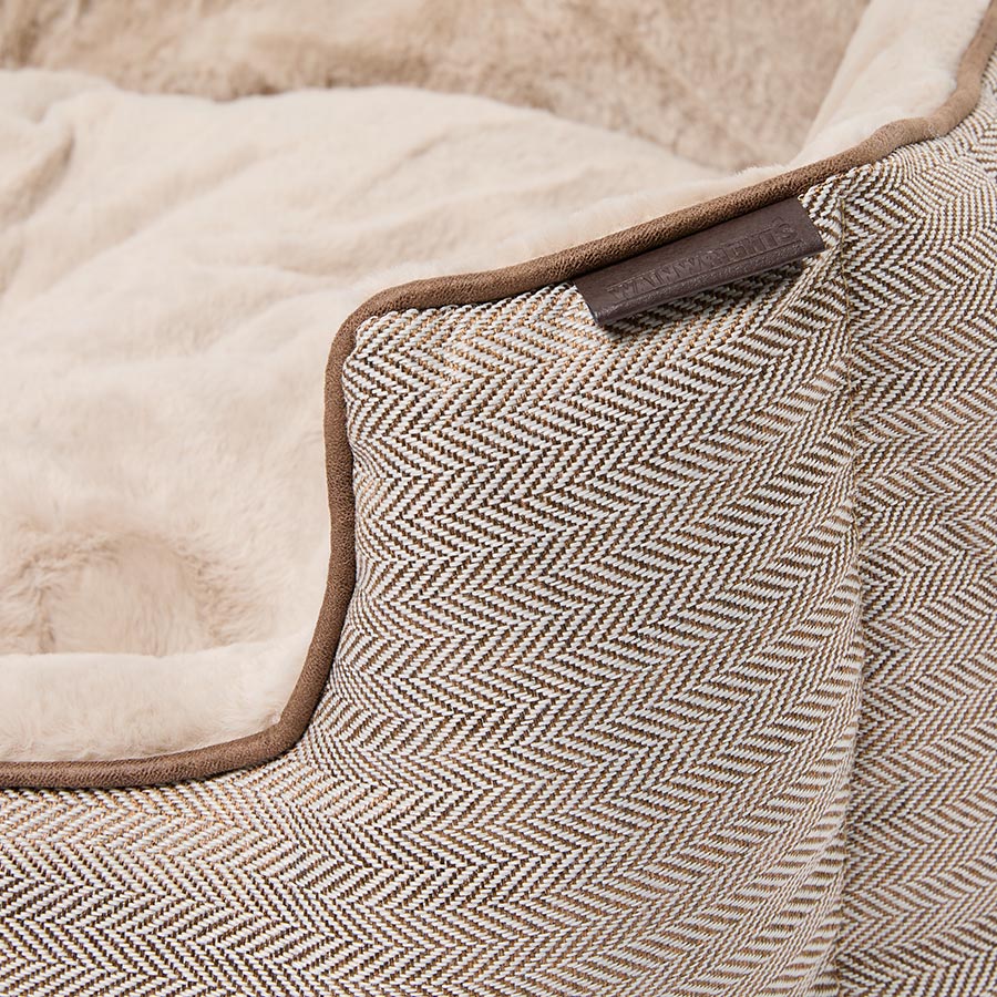 Square Dog Bed with Self Warming Cushion Beige